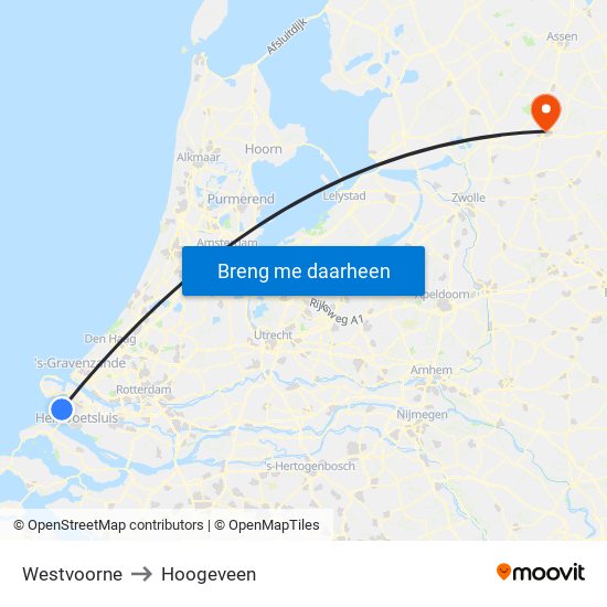 Westvoorne to Hoogeveen map