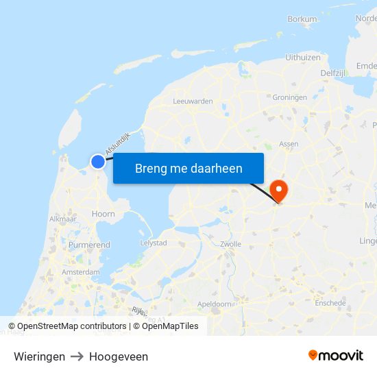 Wieringen to Hoogeveen map