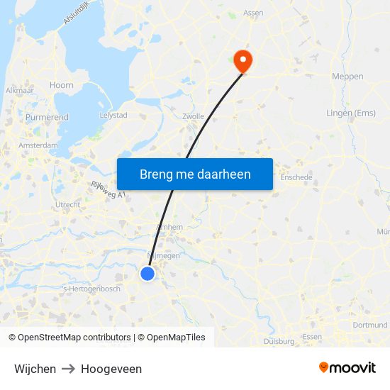 Wijchen to Hoogeveen map