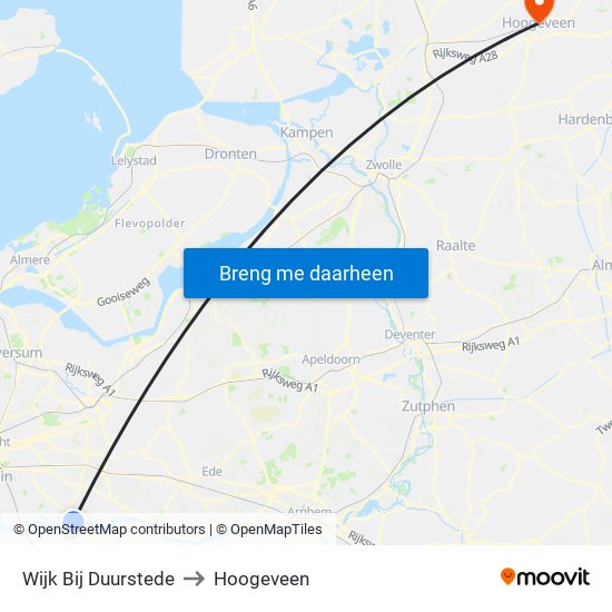 Wijk Bij Duurstede to Hoogeveen map