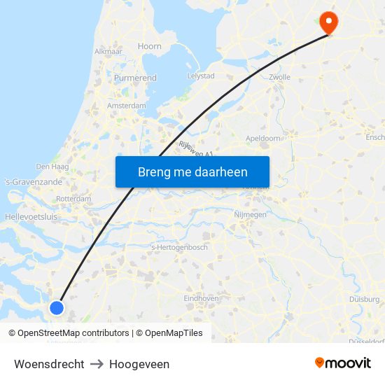 Woensdrecht to Hoogeveen map