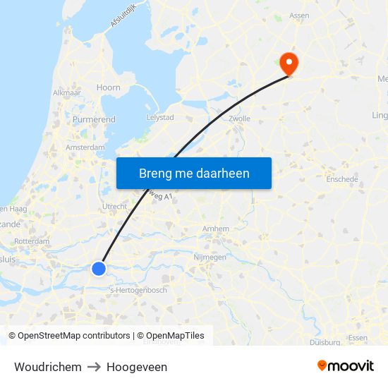 Woudrichem to Hoogeveen map