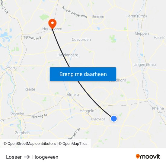 Losser to Hoogeveen map