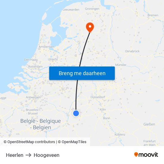 Heerlen to Hoogeveen map