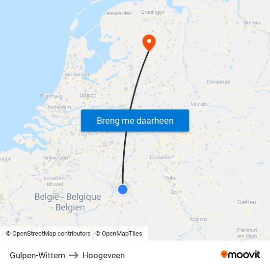 Gulpen-Wittem to Hoogeveen map