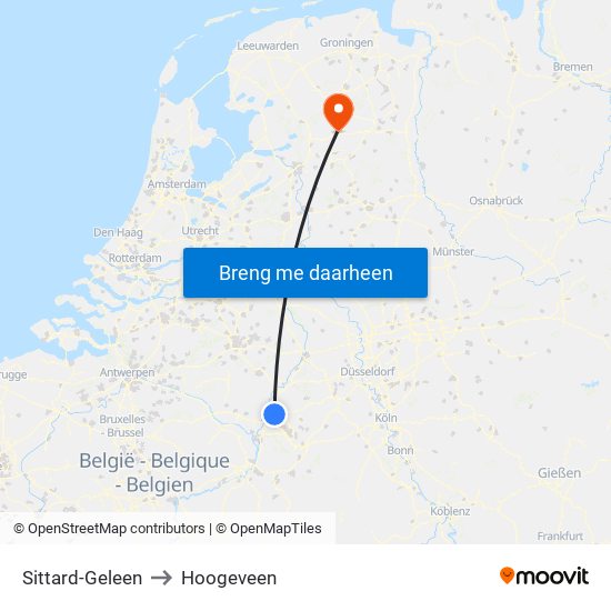 Sittard-Geleen to Hoogeveen map