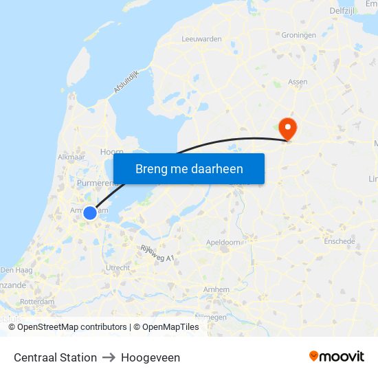 Centraal Station to Hoogeveen map