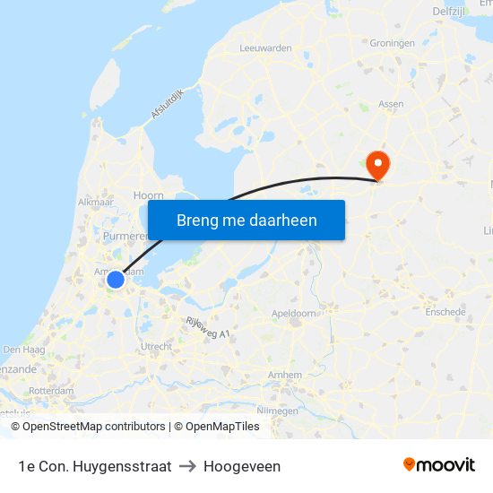 1e Con. Huygensstraat to Hoogeveen map