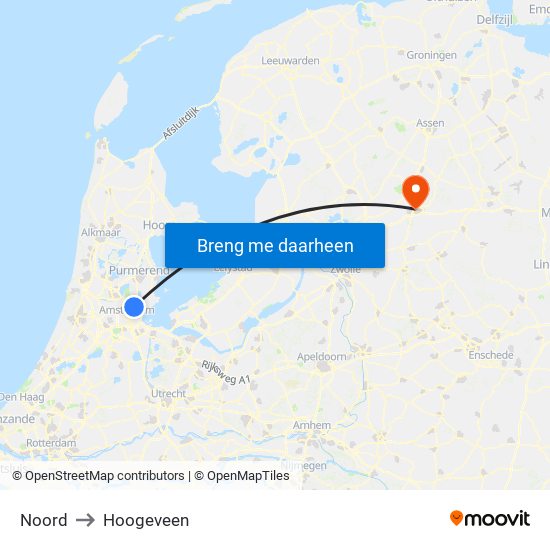 Noord to Hoogeveen map