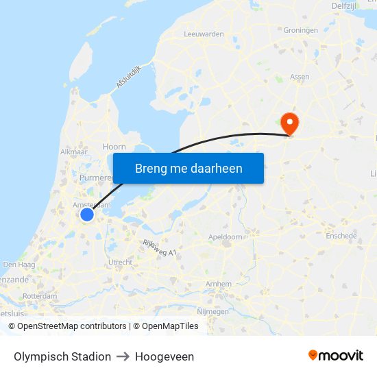 Olympisch Stadion to Hoogeveen map