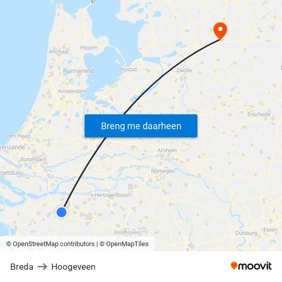 Breda to Hoogeveen map