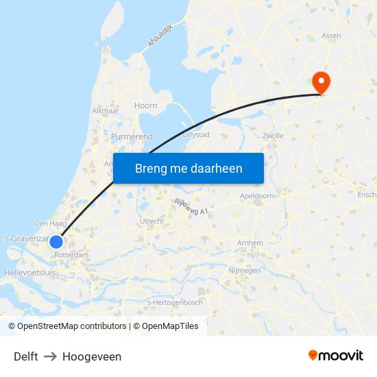 Delft to Hoogeveen map