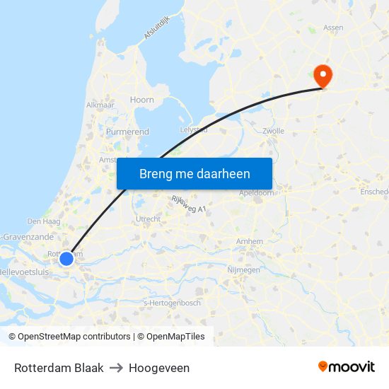 Rotterdam Blaak to Hoogeveen map