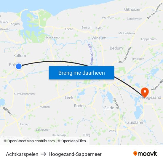 Achtkarspelen to Hoogezand-Sappemeer map