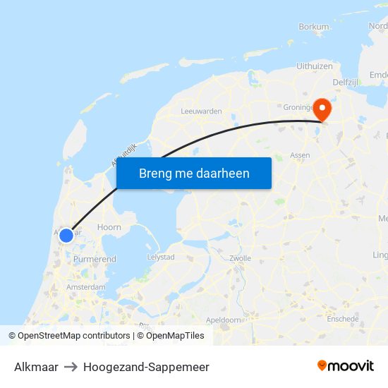 Alkmaar to Hoogezand-Sappemeer map