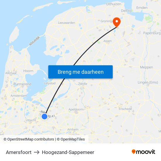 Amersfoort to Hoogezand-Sappemeer map