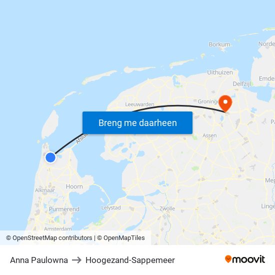 Anna Paulowna to Hoogezand-Sappemeer map