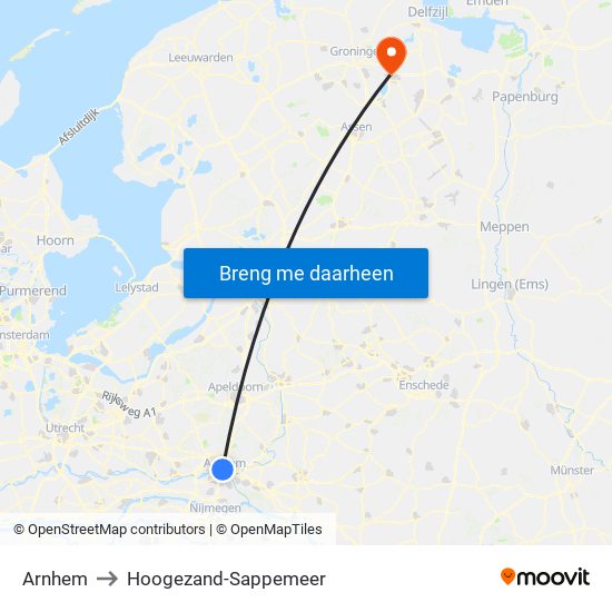 Arnhem to Hoogezand-Sappemeer map