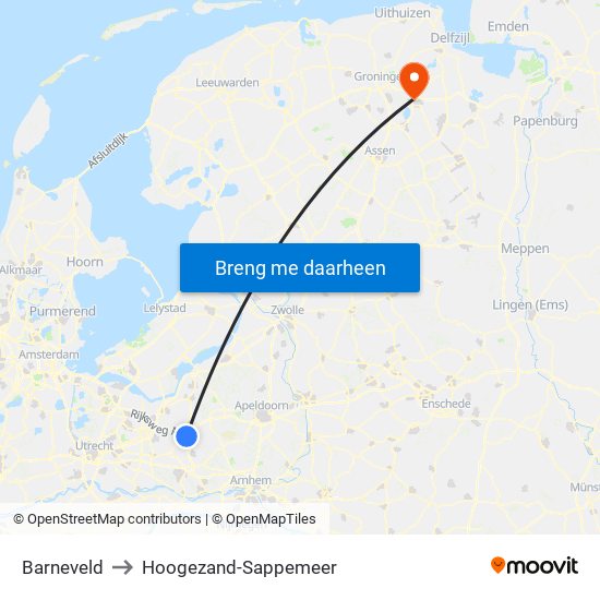 Barneveld to Hoogezand-Sappemeer map