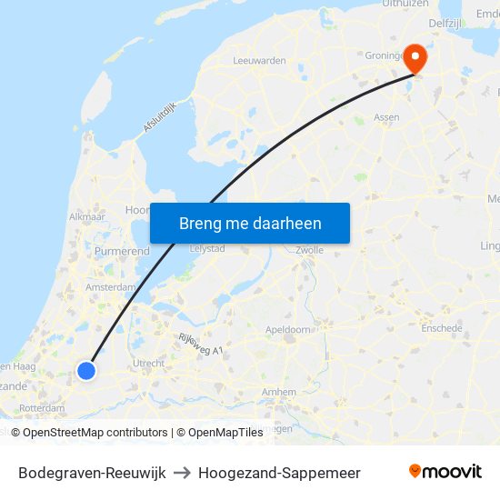 Bodegraven-Reeuwijk to Hoogezand-Sappemeer map