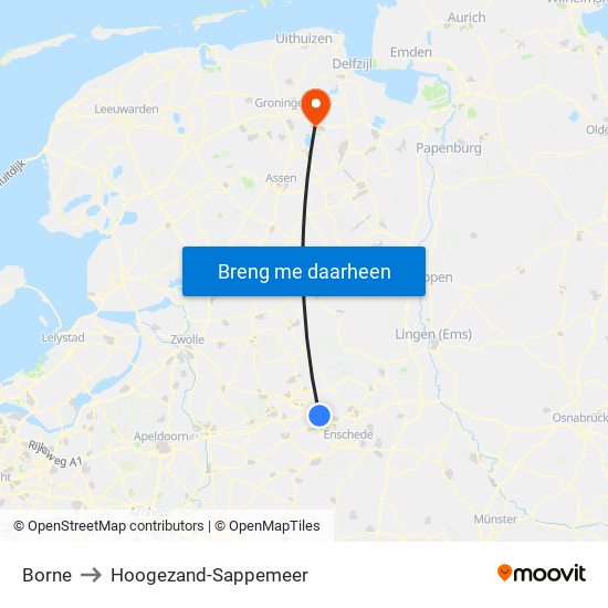 Borne to Hoogezand-Sappemeer map