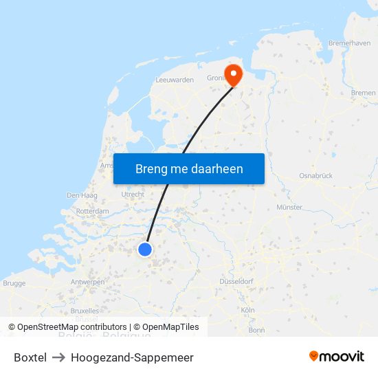 Boxtel to Hoogezand-Sappemeer map