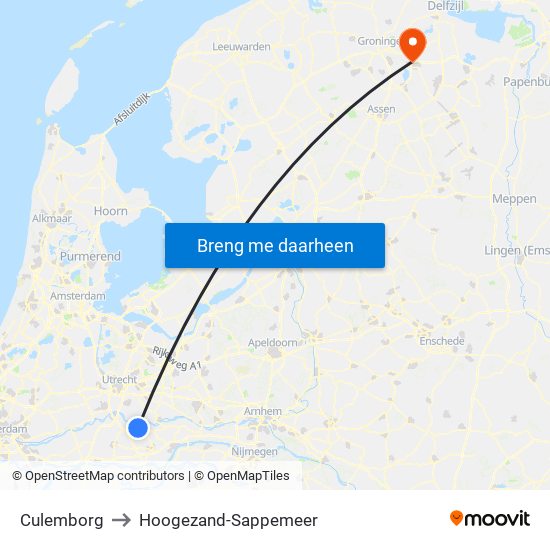 Culemborg to Hoogezand-Sappemeer map