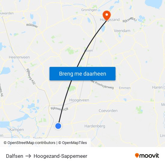 Dalfsen to Hoogezand-Sappemeer map