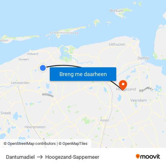 Dantumadiel to Hoogezand-Sappemeer map