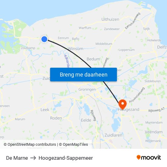 De Marne to Hoogezand-Sappemeer map