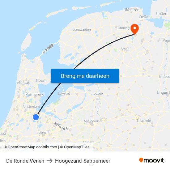 De Ronde Venen to Hoogezand-Sappemeer map