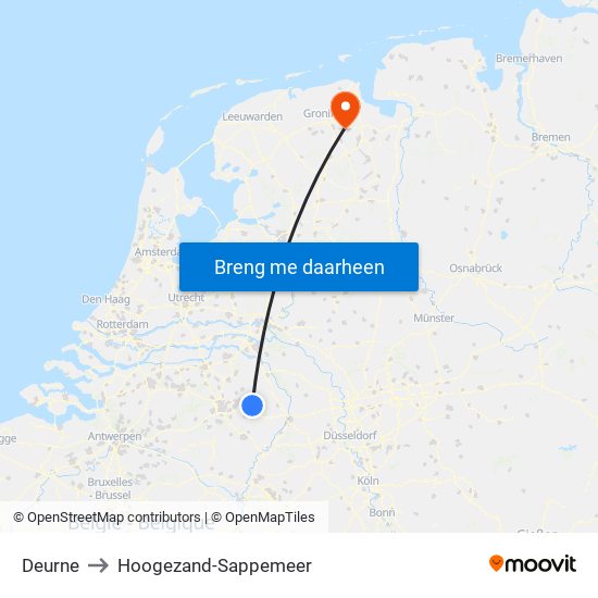 Deurne to Hoogezand-Sappemeer map