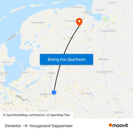 Deventer to Hoogezand-Sappemeer map