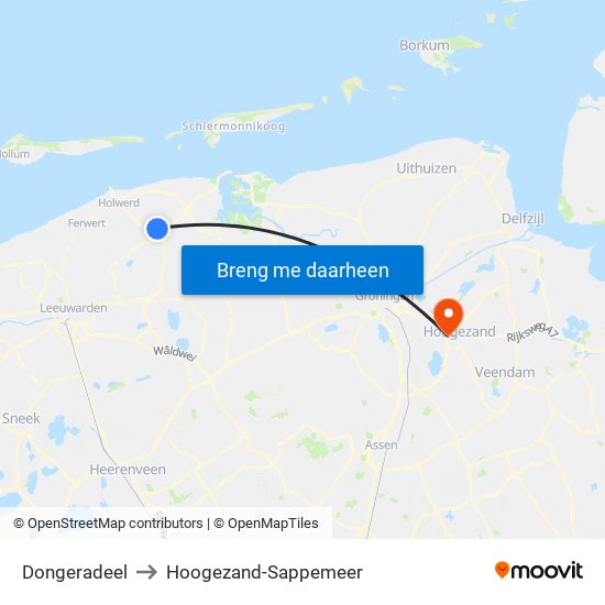 Dongeradeel to Hoogezand-Sappemeer map