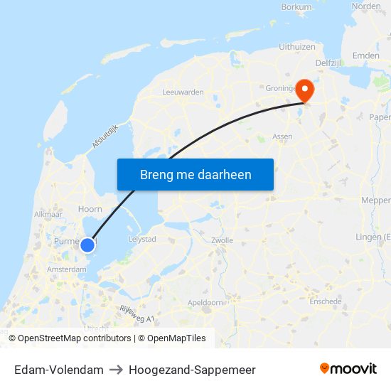 Edam-Volendam to Hoogezand-Sappemeer map