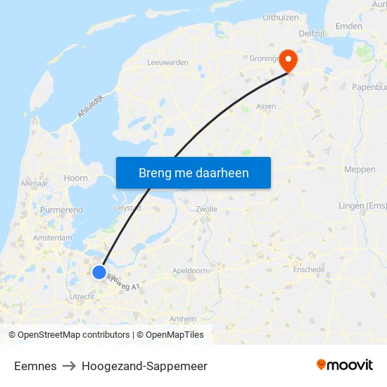 Eemnes to Hoogezand-Sappemeer map