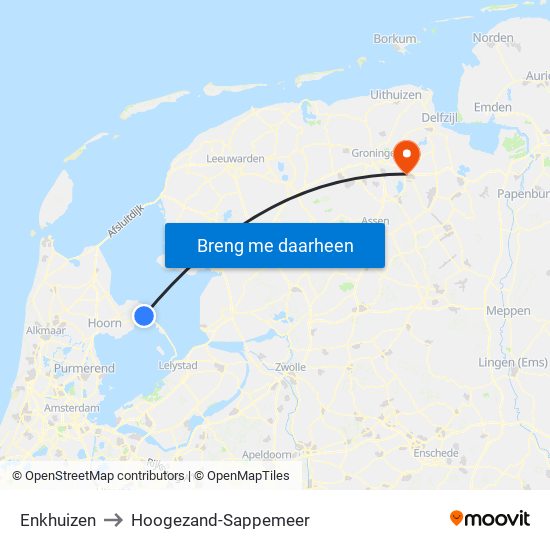 Enkhuizen to Hoogezand-Sappemeer map