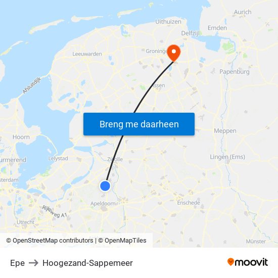 Epe to Hoogezand-Sappemeer map