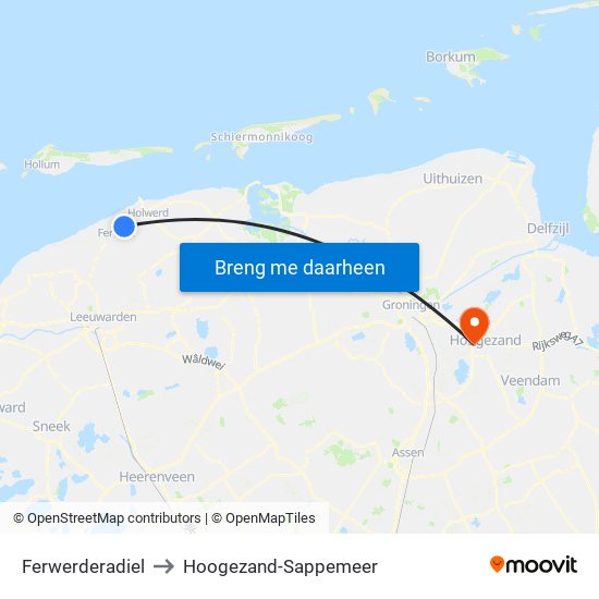 Ferwerderadiel to Hoogezand-Sappemeer map