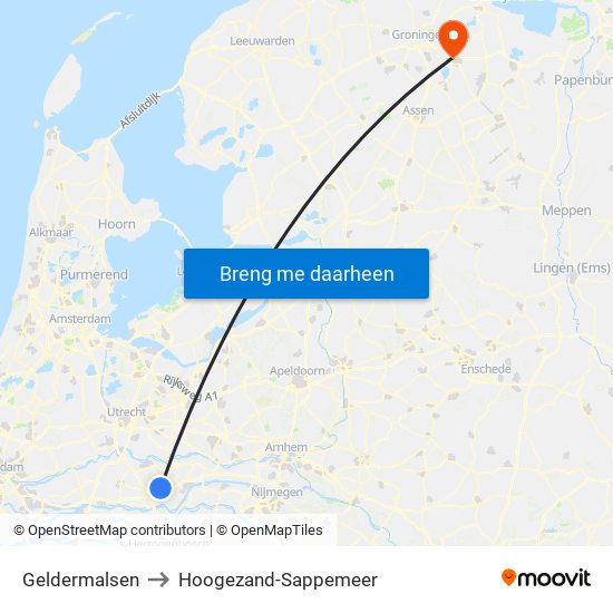 Geldermalsen to Hoogezand-Sappemeer map