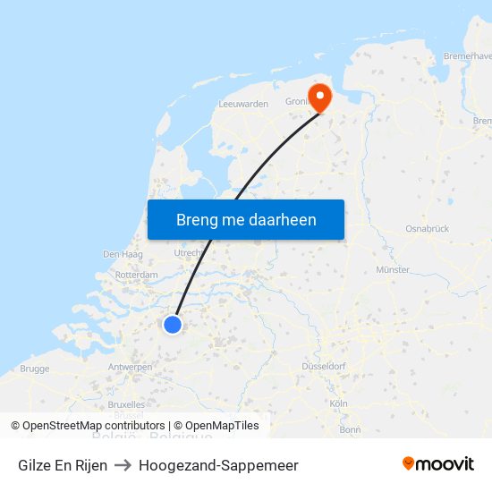 Gilze En Rijen to Hoogezand-Sappemeer map