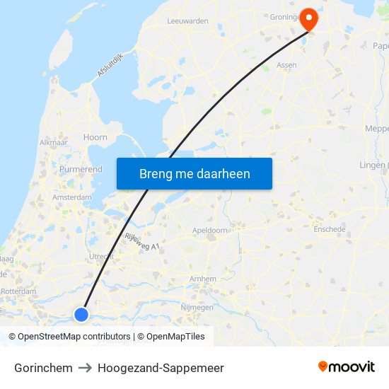 Gorinchem to Hoogezand-Sappemeer map