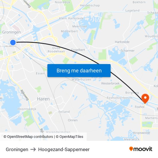 Groningen to Hoogezand-Sappemeer map