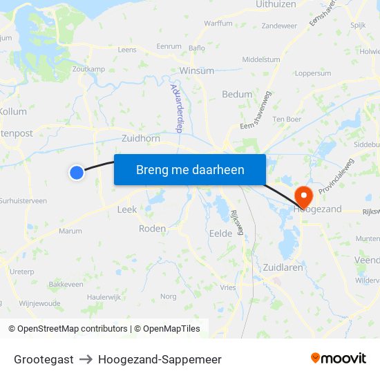 Grootegast to Hoogezand-Sappemeer map