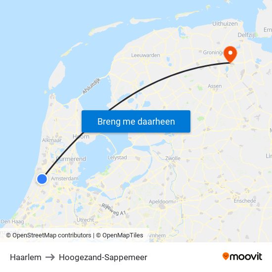 Haarlem to Hoogezand-Sappemeer map