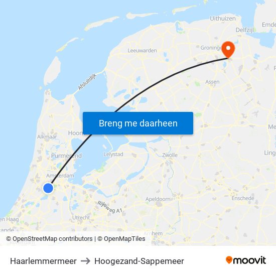 Haarlemmermeer to Hoogezand-Sappemeer map