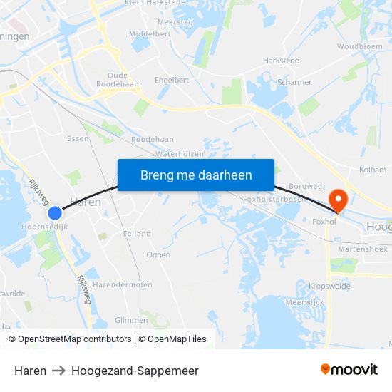 Haren to Hoogezand-Sappemeer map