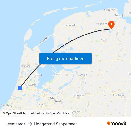 Heemstede to Hoogezand-Sappemeer map