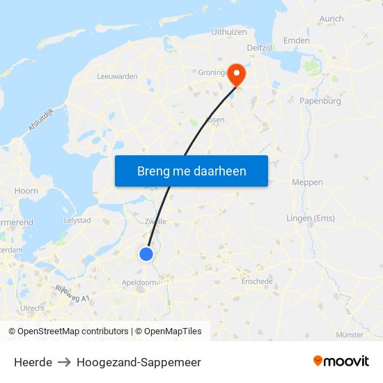 Heerde to Hoogezand-Sappemeer map