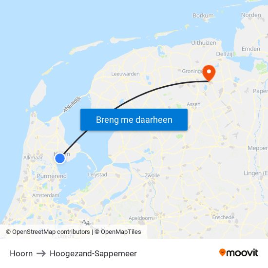 Hoorn to Hoogezand-Sappemeer map